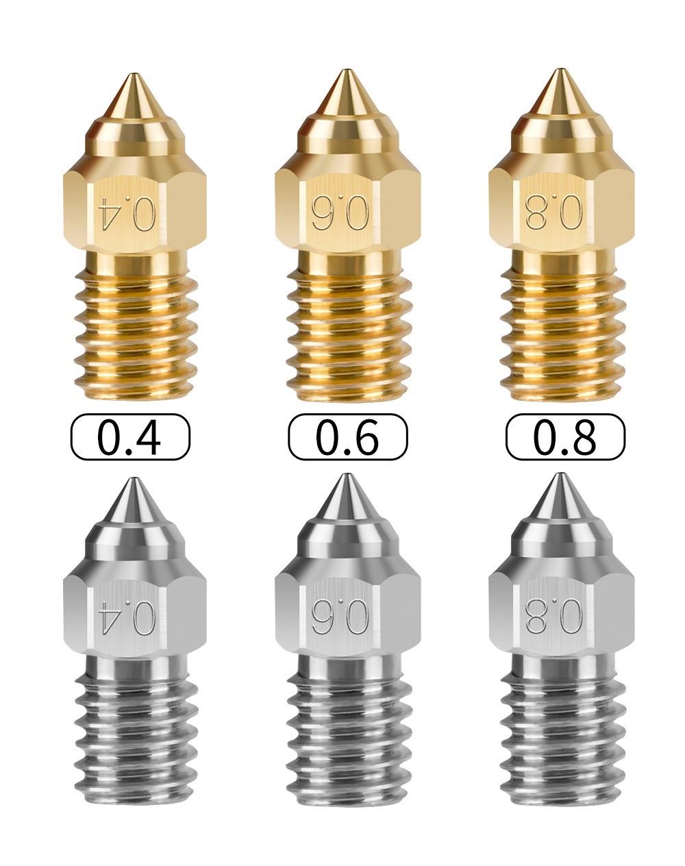 10pcs TWO TREES High-speed Nozzle for Creality Ender 7 (0.4mm Brass 2pcs, 0.6mm Brass 2pcs, 0.8mm Brass 2pcs, 0.6mm Chromium Zirconium Copper 2pcs, 0.8mm Chromium Zirconium Copper 2pcs)