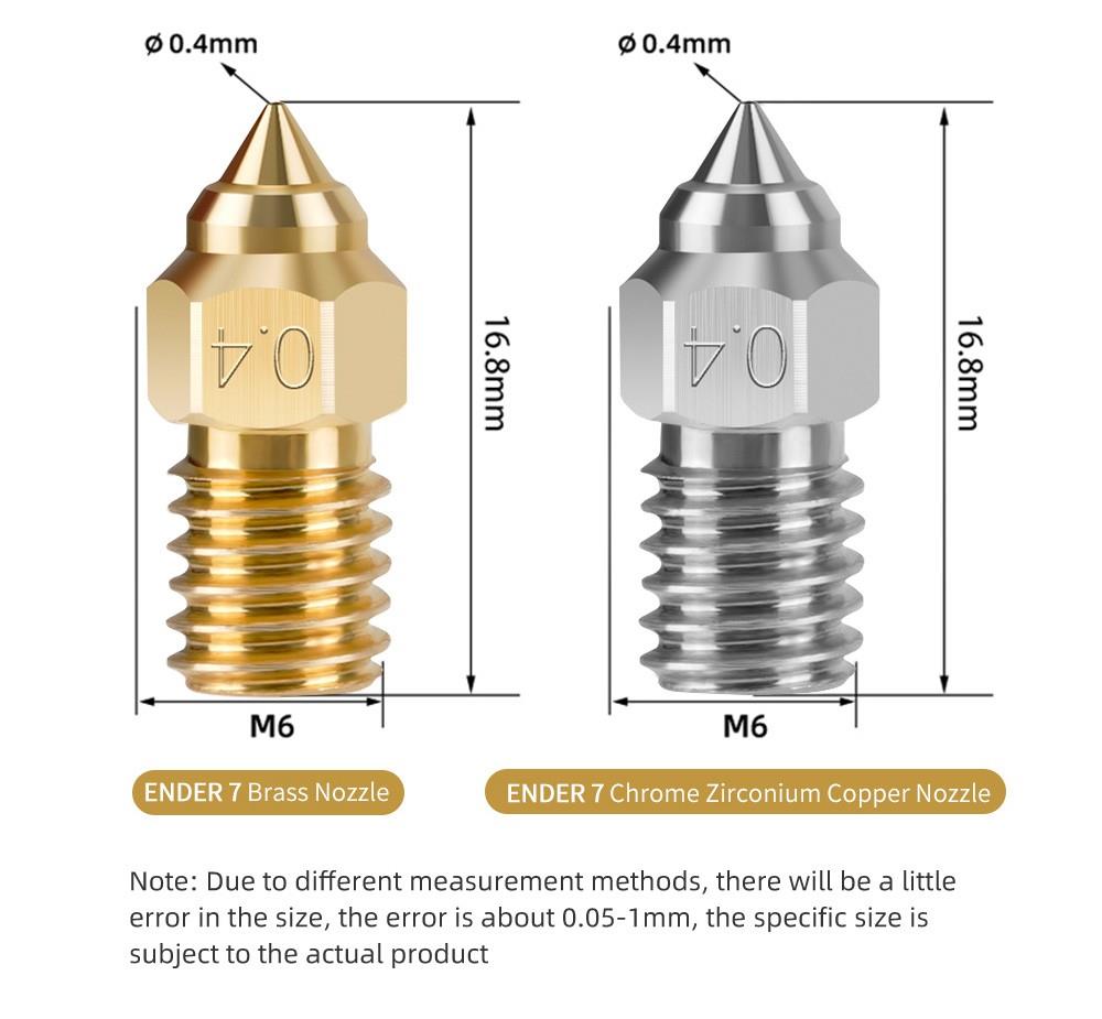 10pcs TWO TREES High-speed Nozzle for Creality Ender 7 (0.4mm Brass 2pcs, 0.6mm Brass 2pcs, 0.8mm Brass 2pcs, 0.6mm Chromium Zirconium Copper 2pcs, 0.8mm Chromium Zirconium Copper 2pcs)