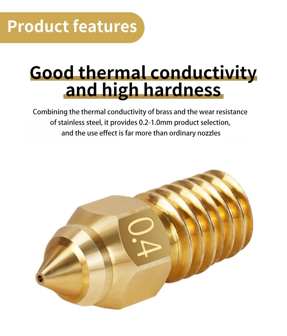 10pcs TWO TREES High-speed Nozzle for Creality Ender 7 (0.4mm Brass 2pcs, 0.6mm Brass 2pcs, 0.8mm Brass 2pcs, 0.6mm Chromium Zirconium Copper 2pcs, 0.8mm Chromium Zirconium Copper 2pcs)