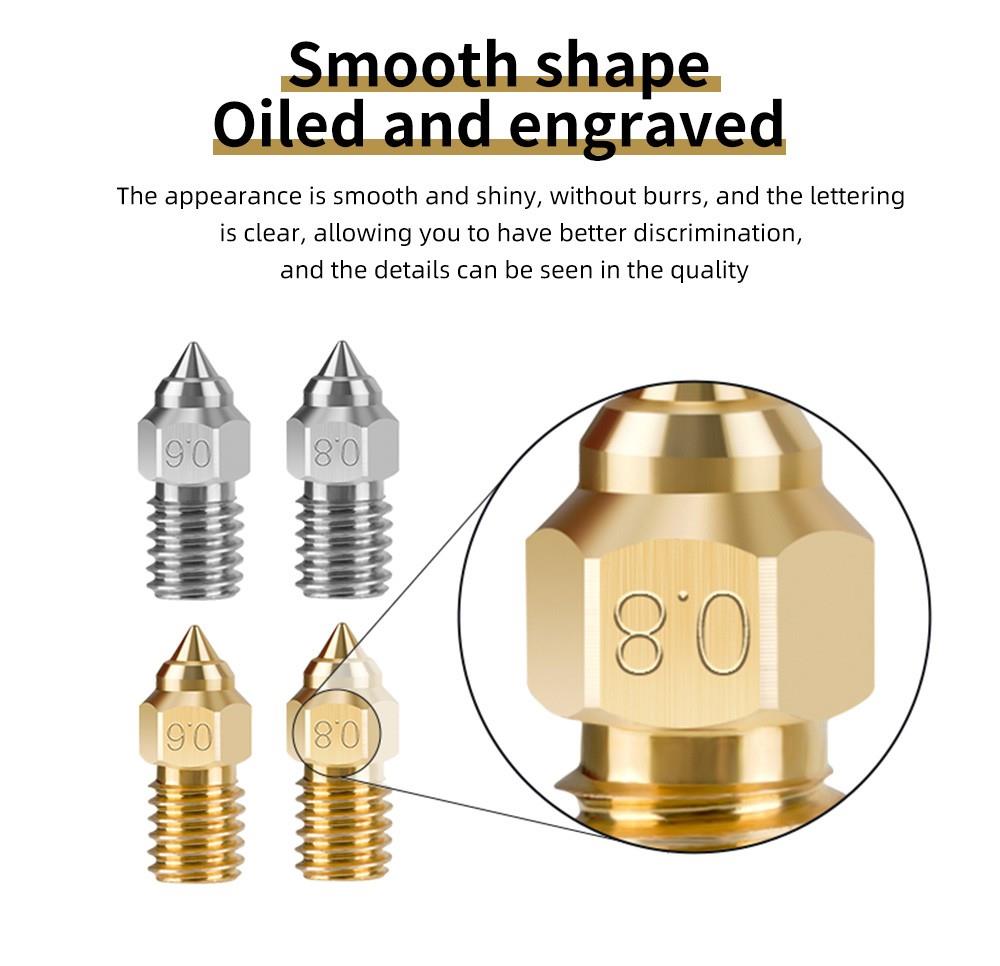 10pcs TWO TREES High-speed Nozzle for Creality Ender 7 (0.4mm Brass 2pcs, 0.6mm Brass 2pcs, 0.8mm Brass 2pcs, 0.6mm Chromium Zirconium Copper 2pcs, 0.8mm Chromium Zirconium Copper 2pcs)
