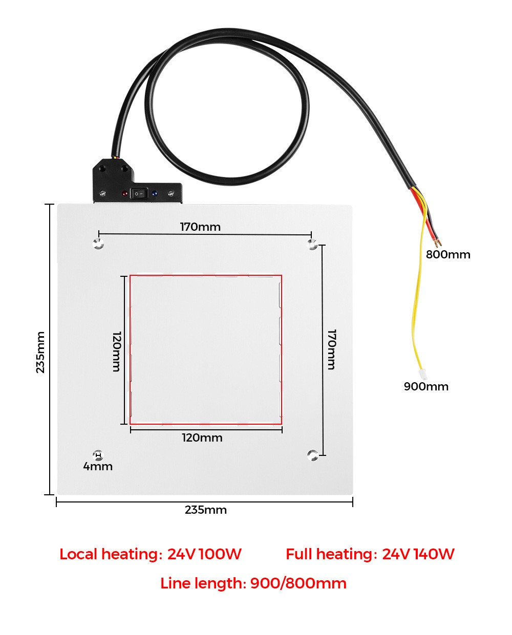 TWO TREES 24V 235*235*3mm Zoned Hot Bed