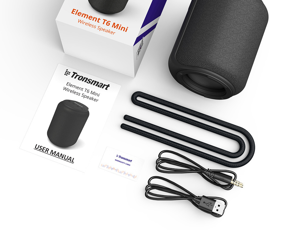 Refurbished Tronsmart Element T6 Mini Bluetooth 5.0 Speaker with 360-degree Surround, Deep Bass, IPX6 Waterproof, 24H Playtime-Black