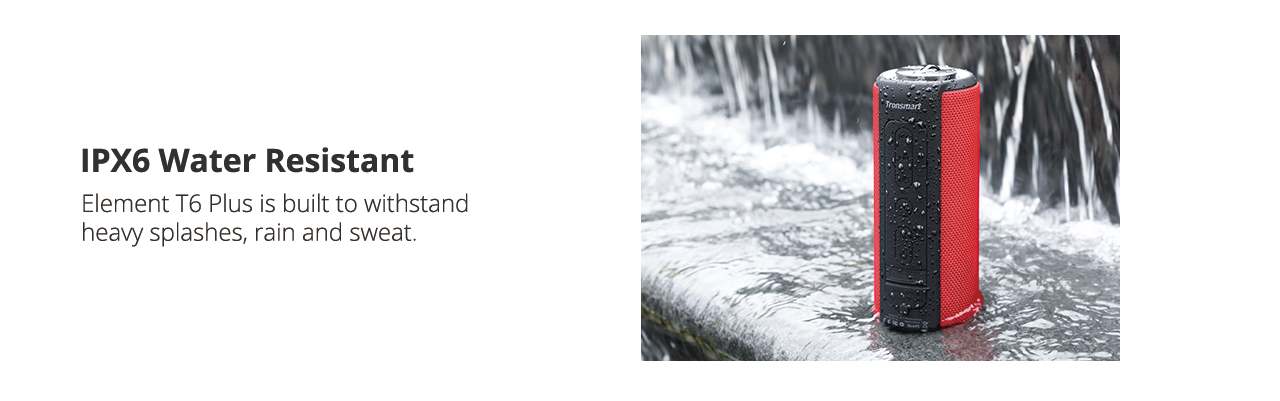 Refurbished Tronsmart Element T6 Plus Portable Bluetooth 5.0 Speaker with 40W Max Output, Deep Bass, IPX6 Waterproof, TWS - Black