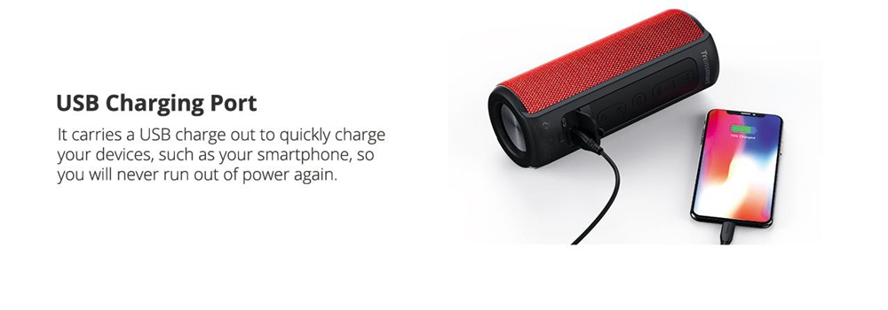 Refurbished Tronsmart Element T6 Plus Portable Bluetooth 5.0 Speaker with 40W Max Output, Deep Bass, IPX6 Waterproof, TWS - Red
