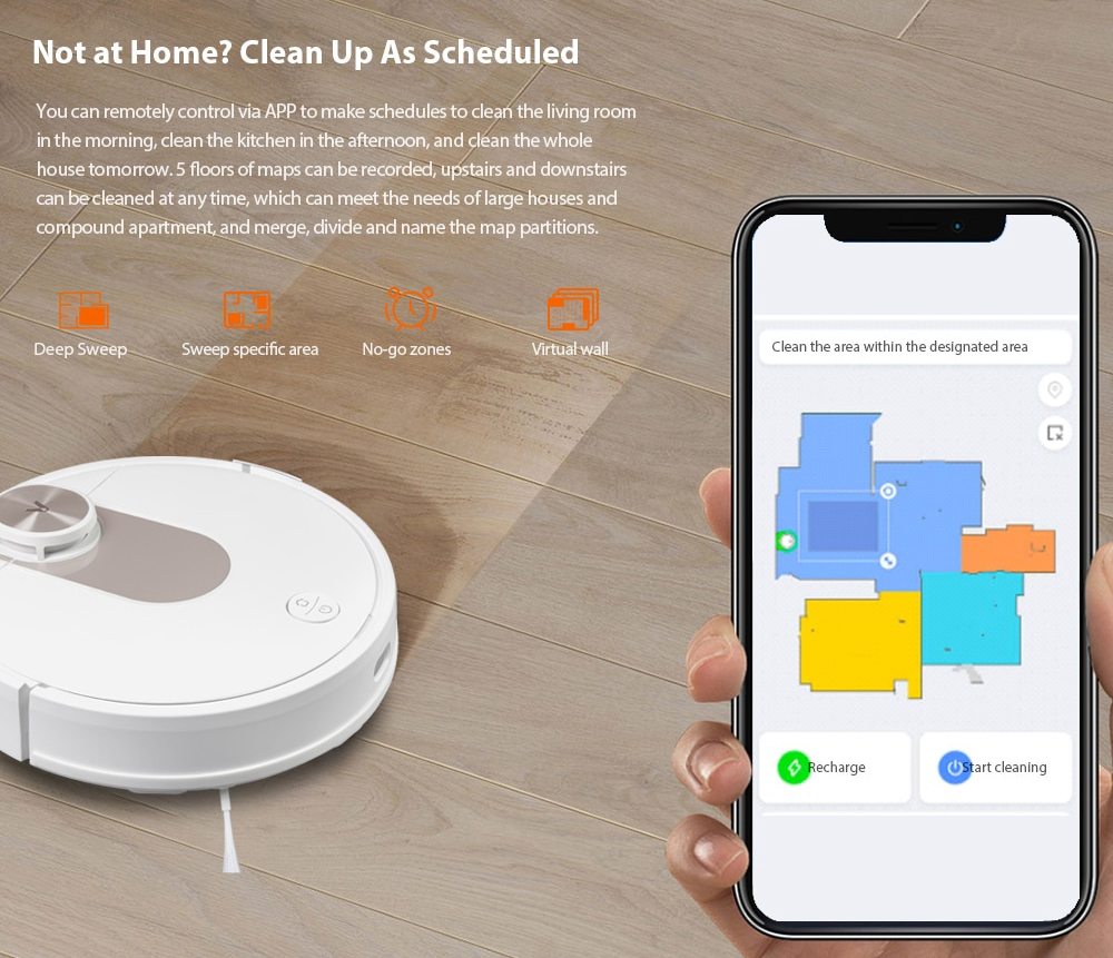 Refurbished VIOMI SE Vacuum Cleaner 2200Pa LDS Intelligent Electric Control Tank EU Plug Save 5 Maps 7 An Appointment - White