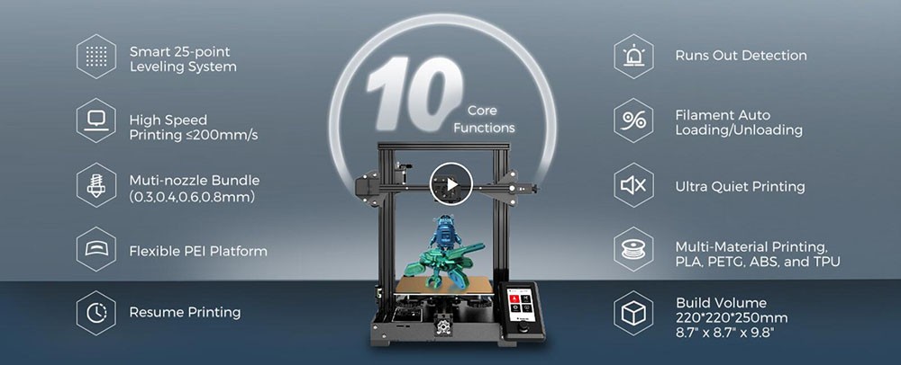 Voxelab Aquila X3 3D Printer, Auto Leveling, Max 200mm/s Printing Speed, Filament Auto Feeding, Resume Printing, PEI Magnetic Build Plate, N32 Silent Motherboard, Open Source, 220*220*250mm