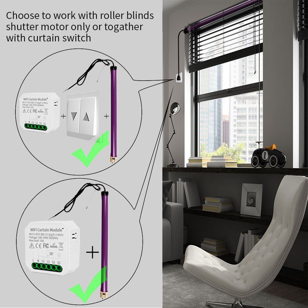 WHD09 Tuya WiFi Smart Curtain Switch Controller, Countdown/Timing Function, App/Voice Control, Home Curtain Modification