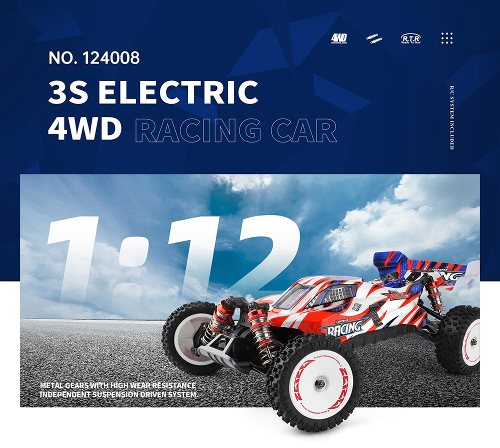 Wltoys 124008 RC Racing Car 60km/h 1300mAh - 1 Battery