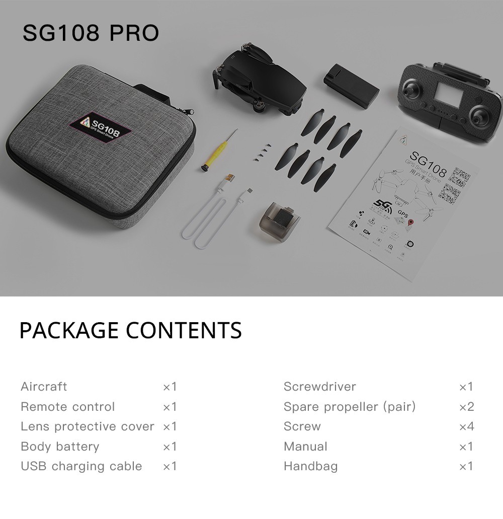 ZLL SG108 Pro RC Drone, 2-axis Anti-shake Gimbal, Dual Camera, APP Control, GPS/GLONASS Double Mode 2 Batteries - Black