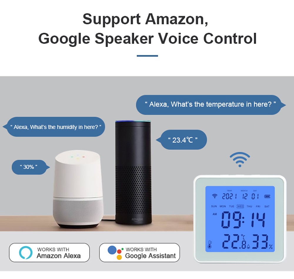 ZigBee Smart Temperature Humidity Sensor, Backlight Alarm Clock Function, LCD Screen