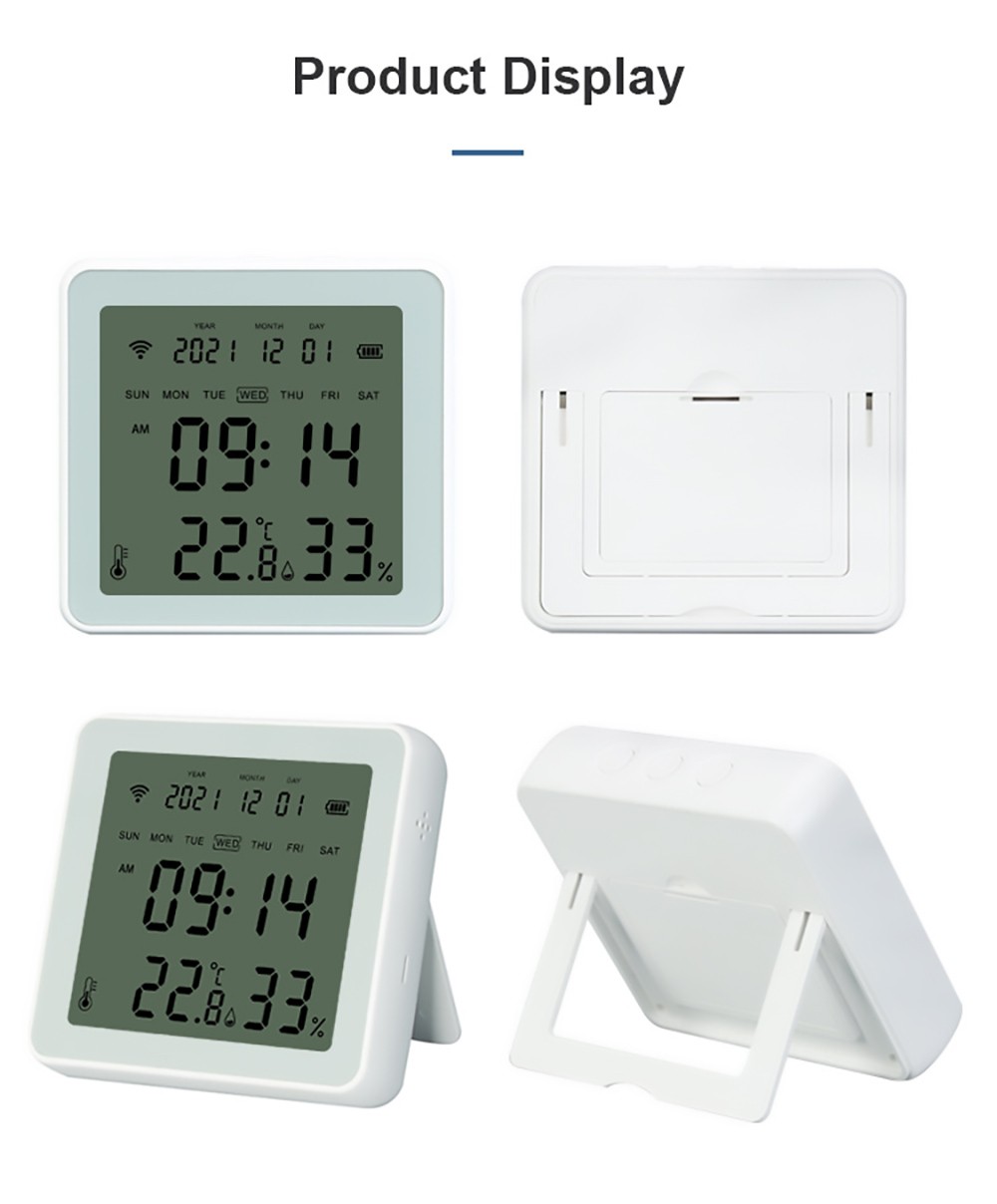 ZigBee Smart Temperature Humidity Sensor, Backlight Alarm Clock Function, LCD Screen