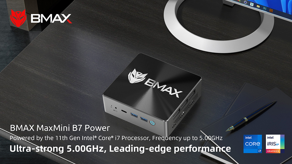 BMAX B7 Power Mini PC, Intel Core i7-11390H 4 Cores up to 5.0GHz, 16GB DDR4 1TB SSD, 2xHDMI 2.0b Type-C 4K Triple Display, 2xUSB3.0 2xUSB2.0 1000Mbps LAN, WiFi 6 BT 5.2 3.5mm Audio, Windows 11 Pro- EU