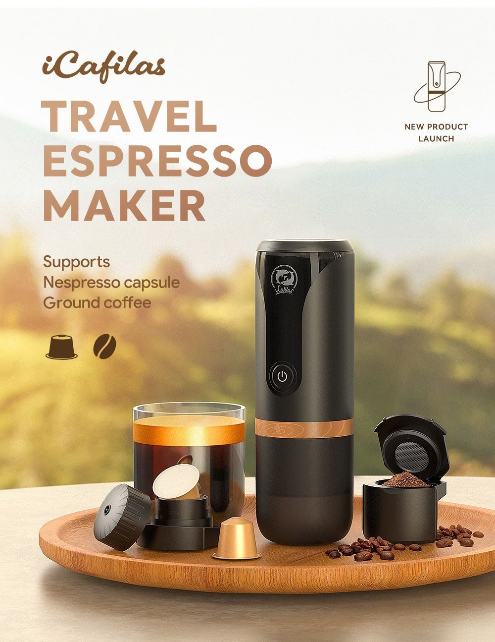 i Cafilas YJ04 Portable Espresso Machine Kit, Hot Cold Coffee Maker, 120ml Water Tank. Support Nespresso Capsule/Ground Coffee