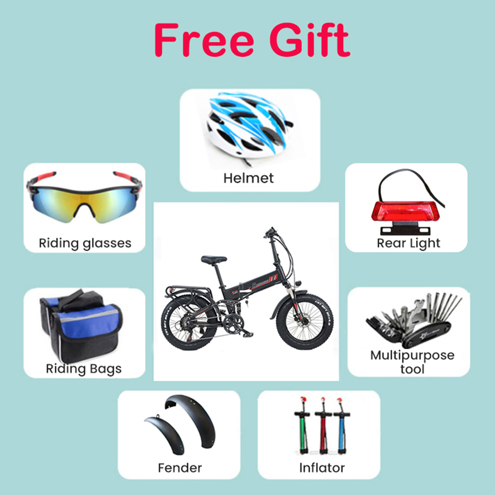 RANDRIDE YX20 Electric Bike 1000W Motor 45km/h Max Speed 48V 17Ah Battery 80-90km Max Range 20*4.0'' Spoke Wheels Fat Tires 150kg Load Shimano 7-Speed Gear