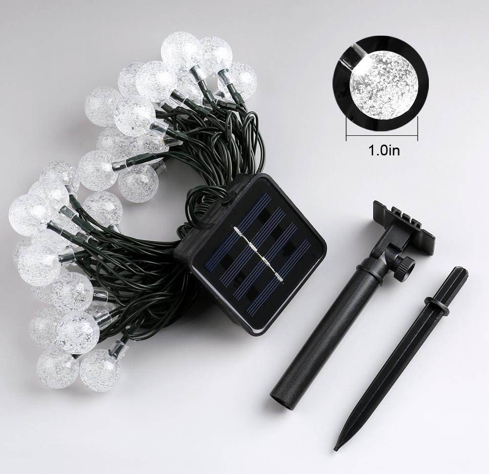 Solar String Lights, 24mm Waterproof Fairy Lights, 100 LED Crystal Ball, 8 Modes, 12m Length, for Garden, Patio, Christmas, Wedding, Home, Party - Warm Light