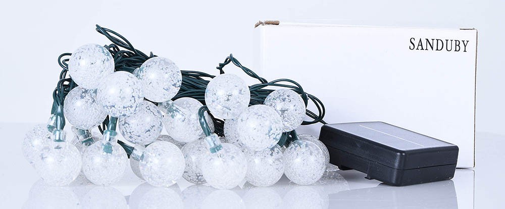 Solar String Lights, 24mm Waterproof Fairy Lights, 100 LED Crystal Ball, 8 Modes, 12m Length, for Garden, Patio, Christmas, Wedding, Home, Party - Warm Light