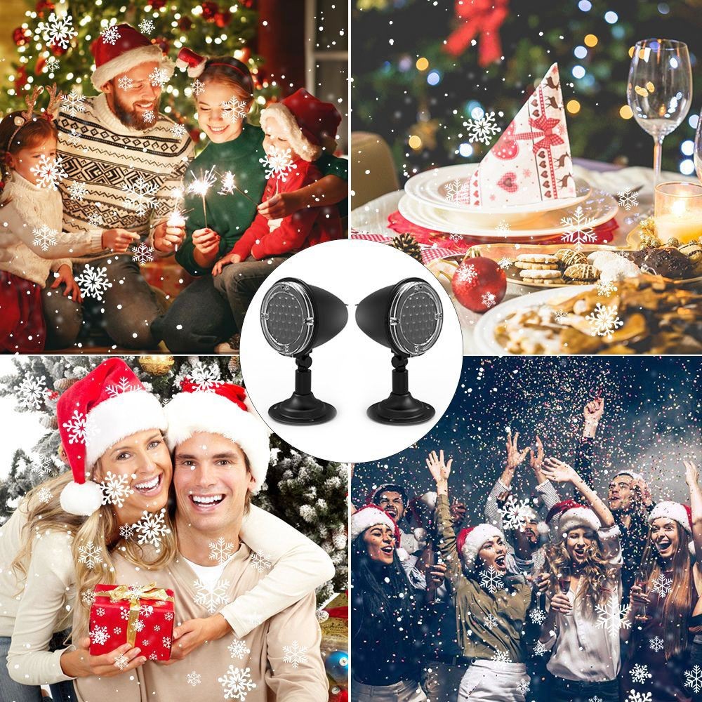 2pcs Christmas Snowfall Projector Lights, Dynamic LED Garden Snowflake Lights, IP65 Waterproof, for Halloween Holiday Wedding Party Decoration - EU Plug
