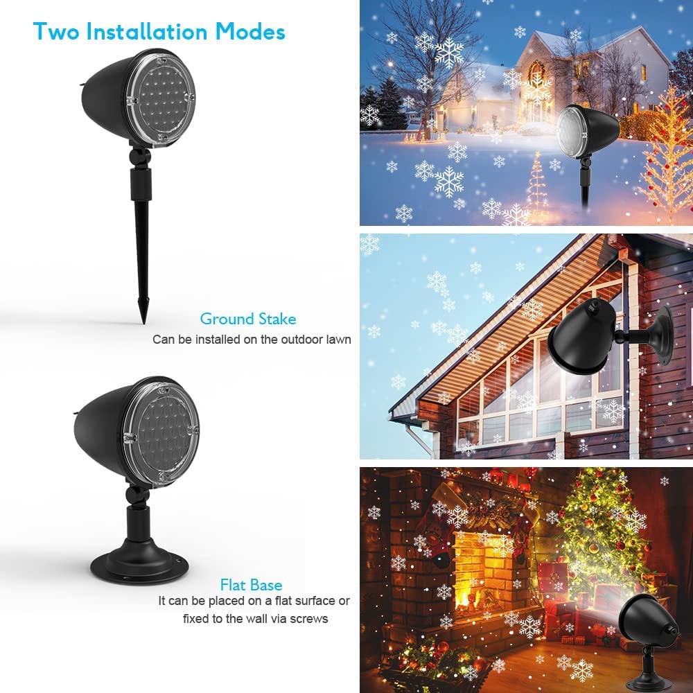 2pcs Christmas Snowfall Projector Lights, Dynamic LED Garden Snowflake Lights, IP65 Waterproof, for Halloween Holiday Wedding Party Decoration