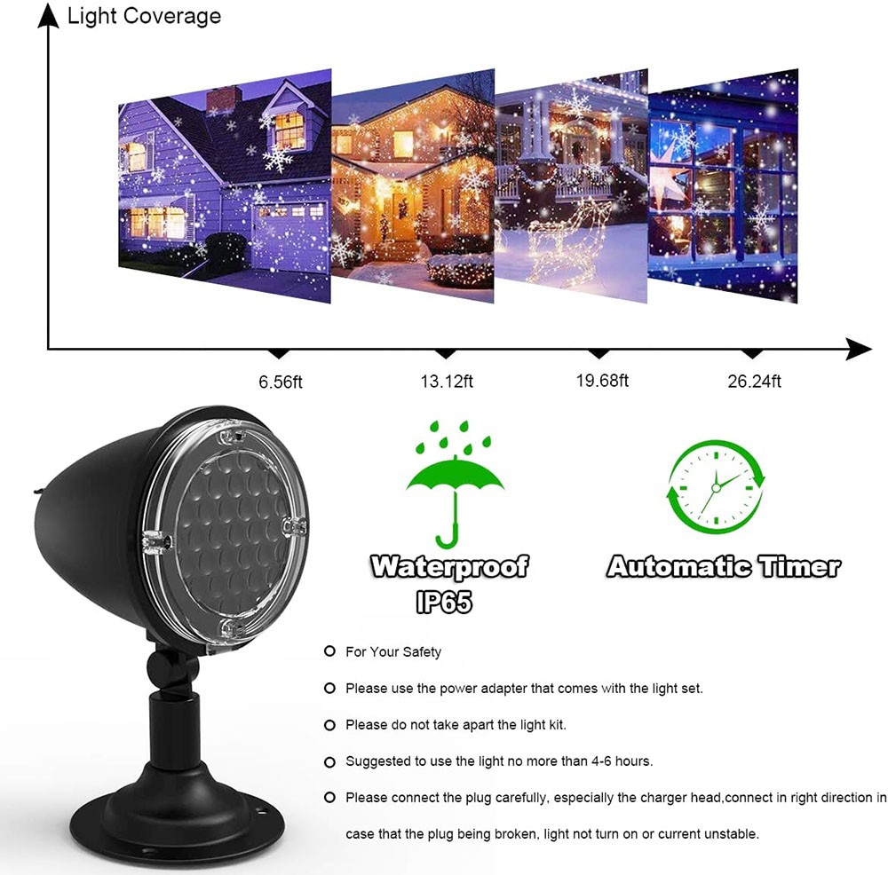 2pcs Christmas Snowfall Projector Lights, Dynamic LED Garden Snowflake Lights, IP65 Waterproof, for Halloween Holiday Wedding Party Decoration