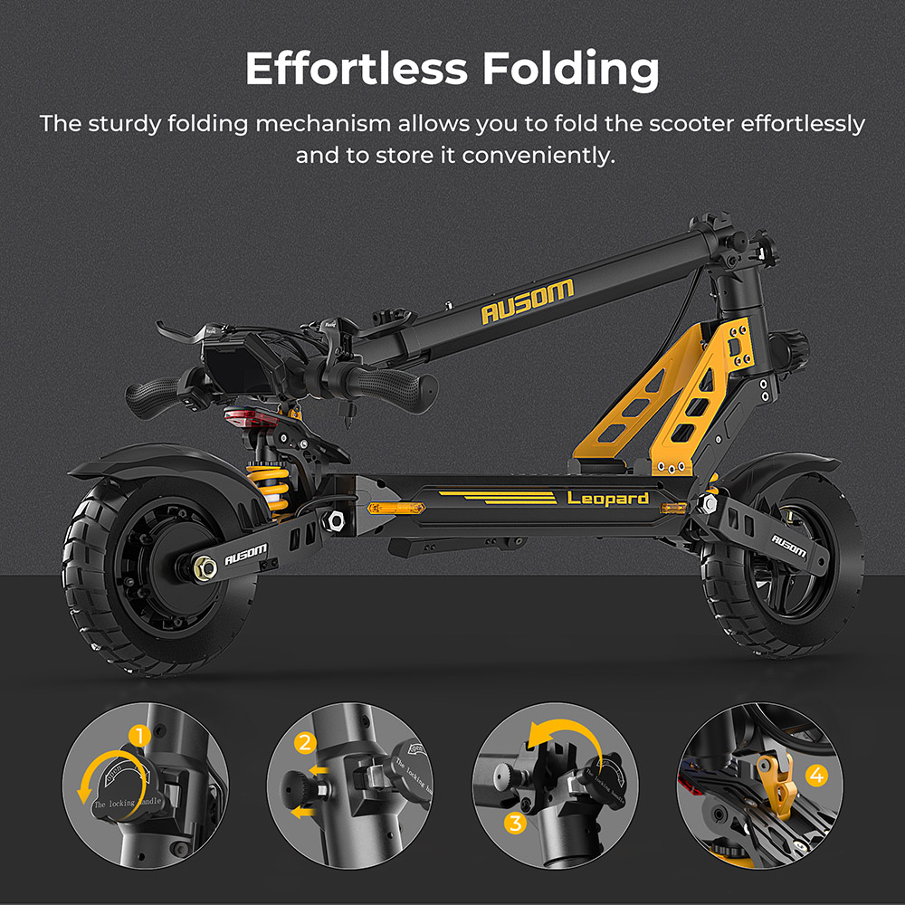 Ausom Leopard Off-Road Electric Scooter, 1000W Motor 34mph Max Speed 20.8Ah Battery 52 Miles Range, with LCD Display and Detachable Seat