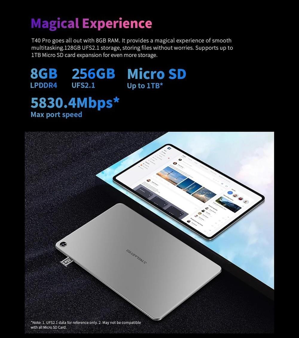 Teclast T50 11'' Tablet 8GB RAM 256GB ROM Unisoc T616 Octa Core, Android 12 8MP+20MP Camera, 7500mAh Battery 2.4/5G WiFi
