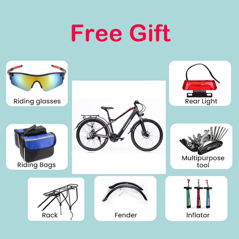 RANDRIDE Y90 Electric Bike 500W Motor 40km/h Max Speed 48V 13.6Ah Battery 90km Max Range 27.5*1.95'' Tire 150kg Load MicroNew 27 Gears - Black