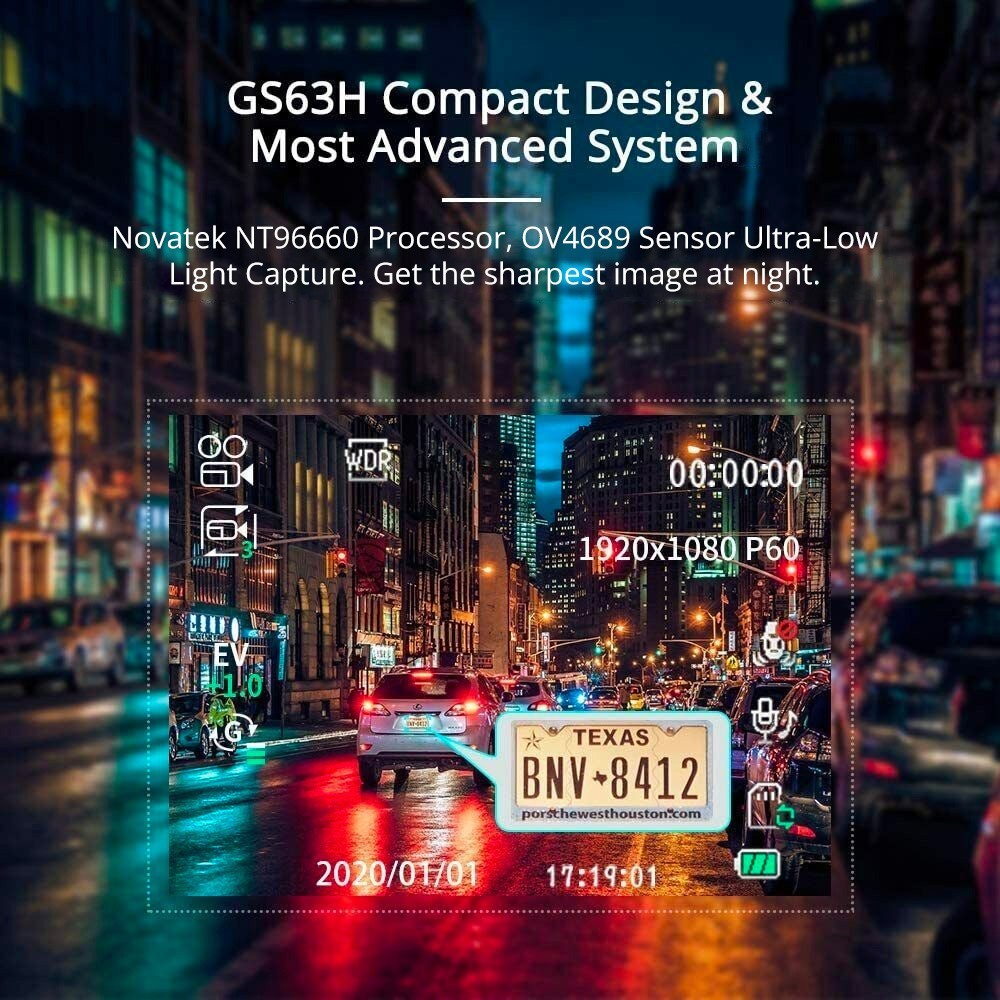 AZDOME GS63H 4K Dash Cam Built-in Wi-Fi & GPS 24HR Recording - 64G TF Card