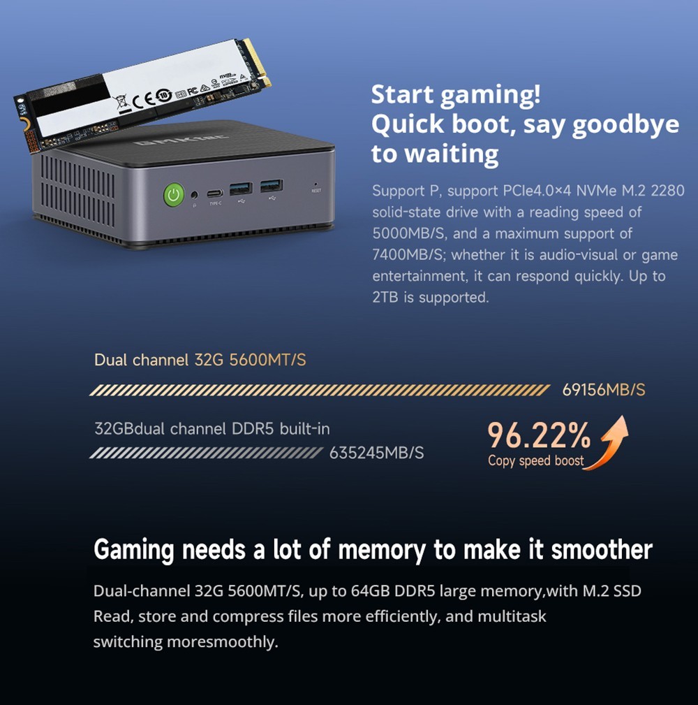 GMK K4 Mini PC AMD Ryzen 9 7940HS, 32GB DDR5 1TB SSD, Windows 11 Pro, Windows 11 Pro, WiFi 6, 4K Output - EU