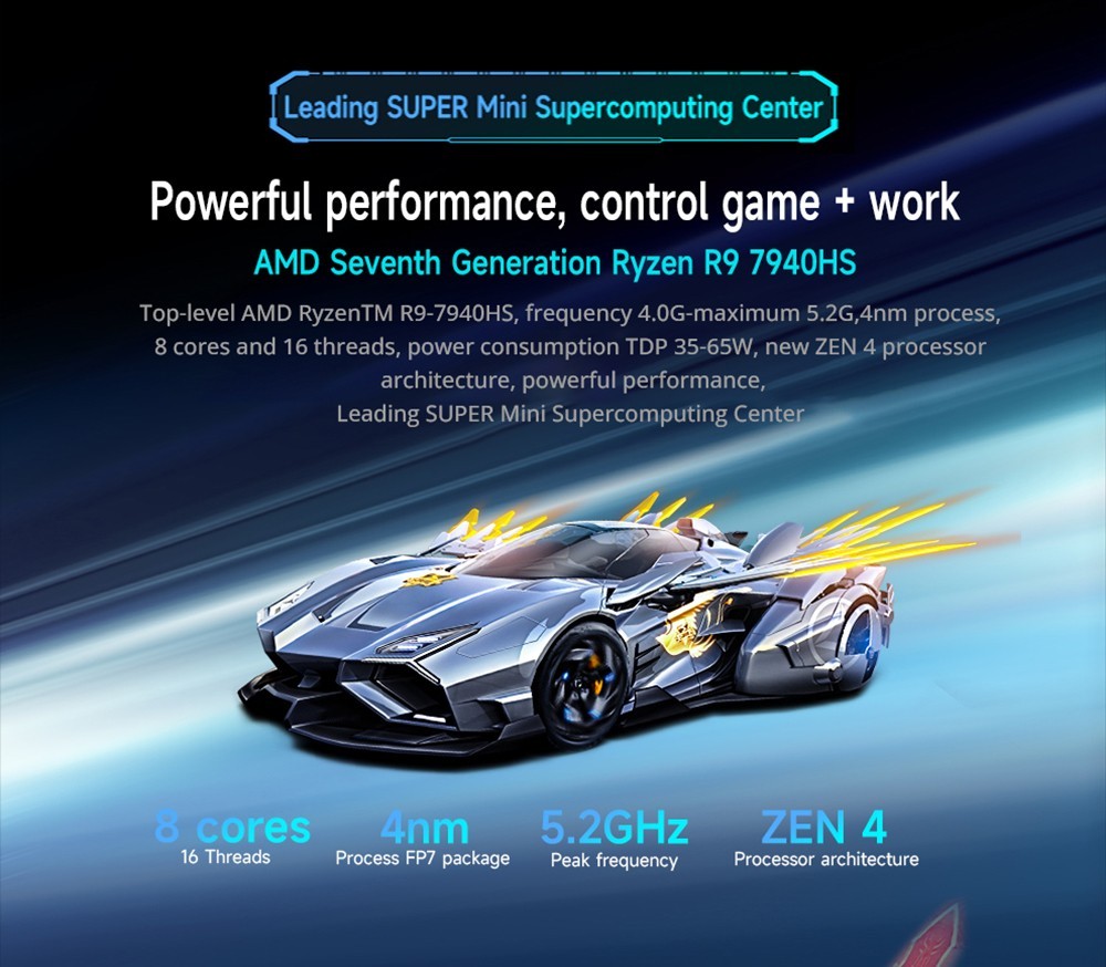 GMK K4 Mini PC AMD Ryzen 9 7940HS, 32GB DDR5 1TB SSD, Windows 11 Pro, Windows 11 Pro, WiFi 6, 4K Output - EU