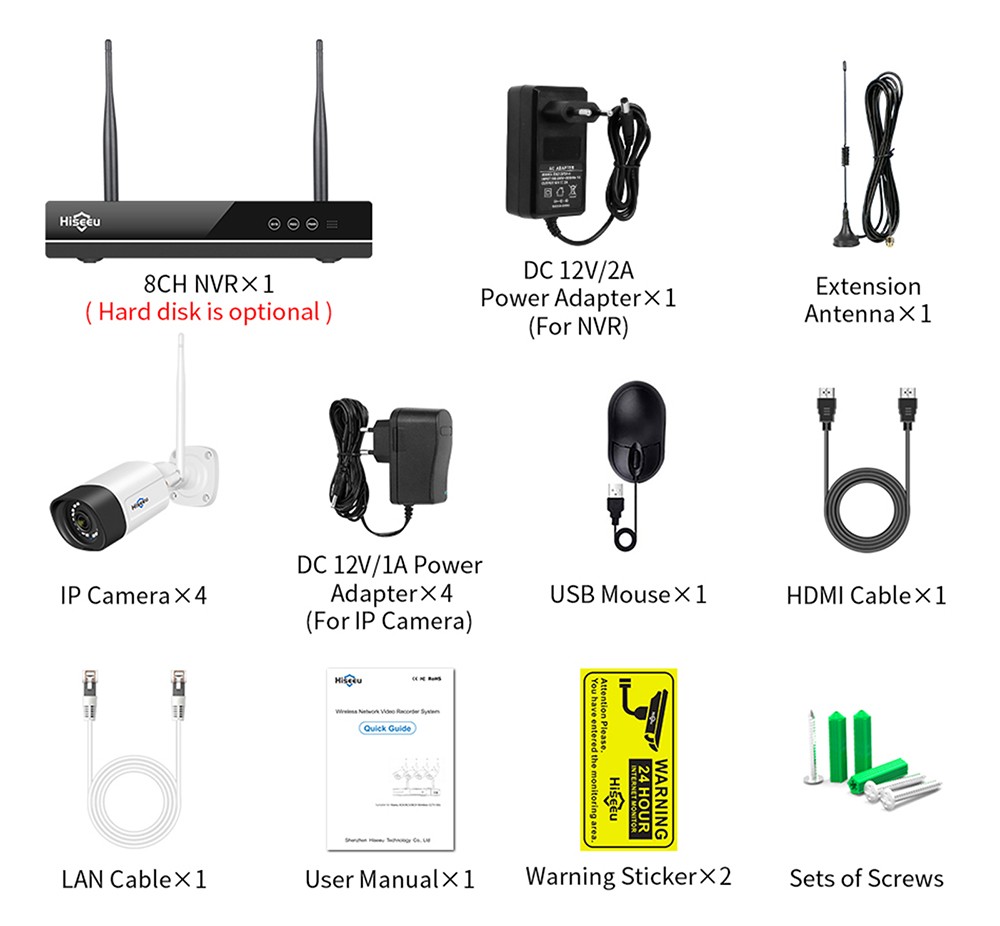 Hiseeu 5MP WiFi Security Camera System, 4K NVR, 1TB Hard Drive, Dual Wi-Fi, 2-Way Audio, Color Night Vision, Motion Alert, Work with Alexa, IP66 Waterproof