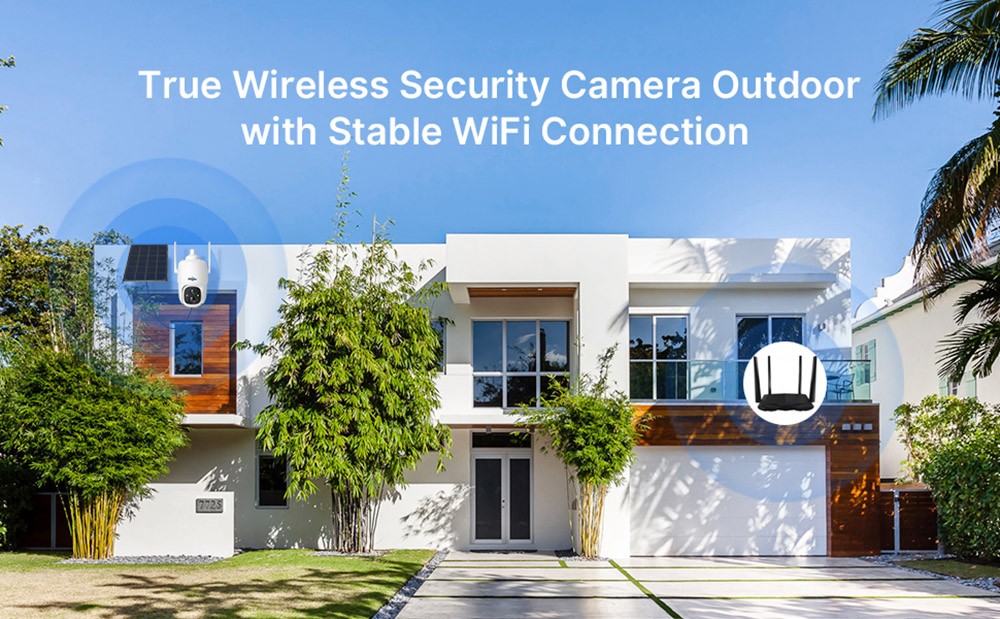 Hiseeu CQ1 Outdoor Solar Security Camera, 2K PTZ Wireless Camera, Color Night Vision, Battery Powered, PIR Motion Detection, Two-Way Audio, Siren Alarm, Cloud Storage, IP66 Waterproof