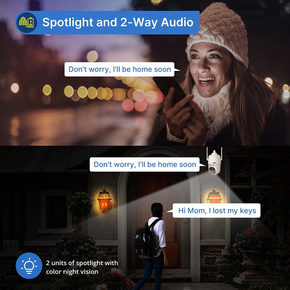 Hiseeu CQ1 Outdoor Solar Security Camera, 2K PTZ Wireless Camera, Color Night Vision, Battery Powered, PIR Motion Detection, Two-Way Audio, Siren Alarm, Cloud Storage, IP66 Waterproof