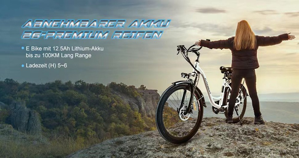 KAISDA K6C Electric City Bike 26 inch 36V 12.5Ah 350W Motor Shimano 7-speed E-bike Waterproof IP54 LED Light - White
