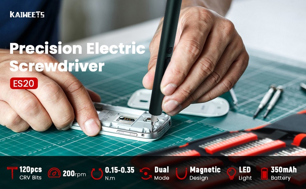 KAIWEETS ES20 137-in-1-Elektroschraubendreher-Set, 200 U/min Leerlaufdrehzahl, 0,15–0,35 Nm Drehmoment, LED-Licht, 350 mAh Akku