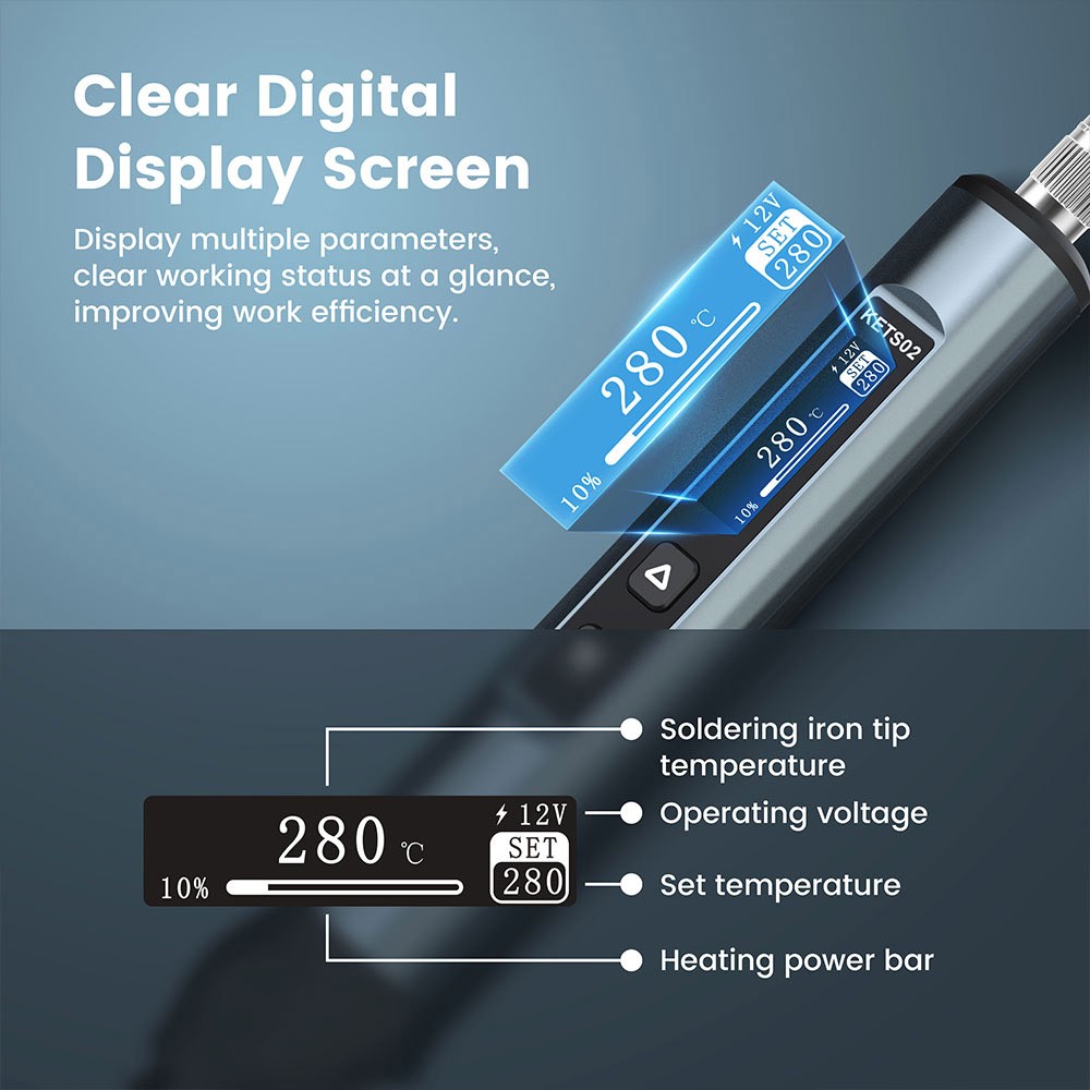 KAIWEETS KETS02 Smart Digital Soldering Iron Kit, 9-20V Operating Voltage, Precise Temperature Control, Sleep Mode, Child Lock, OLED Display Screen