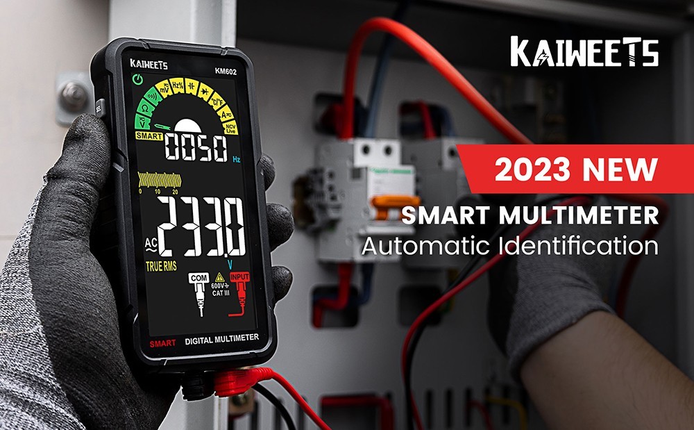 KAIWEETS KM602 Digital Multimeter 6000 Counts True-RMS Meter Smart Mode Manual Mode 1200mAh Rechargeable Battery Flashlight Auto-Lock - Black
