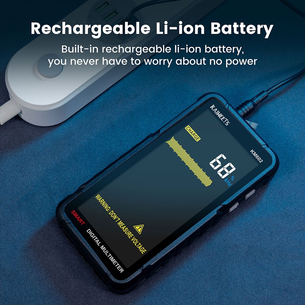 KAIWEETS KM602 Digital Multimeter 6000 Counts True-RMS Meter Smart Mode Manual Mode 1200mAh Rechargeable Battery Flashlight Auto-Lock - Black
