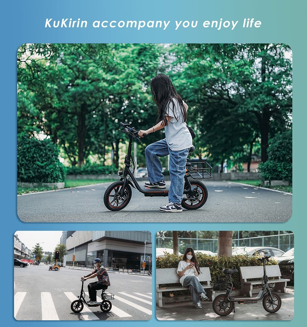 KuKirin C1 Electric Scooter with Basket 14*2.125in Off-road Pneumatic Tires 350W Motor 25km/h Max Speed 48V 15Ah Battery