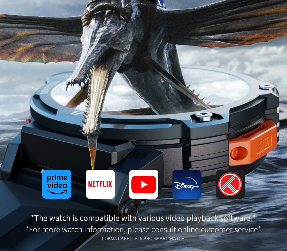 LOKMAT APPLLP 6 Pro 4G LTE Phone Watch, 3GB RAM 64GB ROM, Heart Rate Monitor, Support 2.4G WiFi, Beidou, GPS - Blue