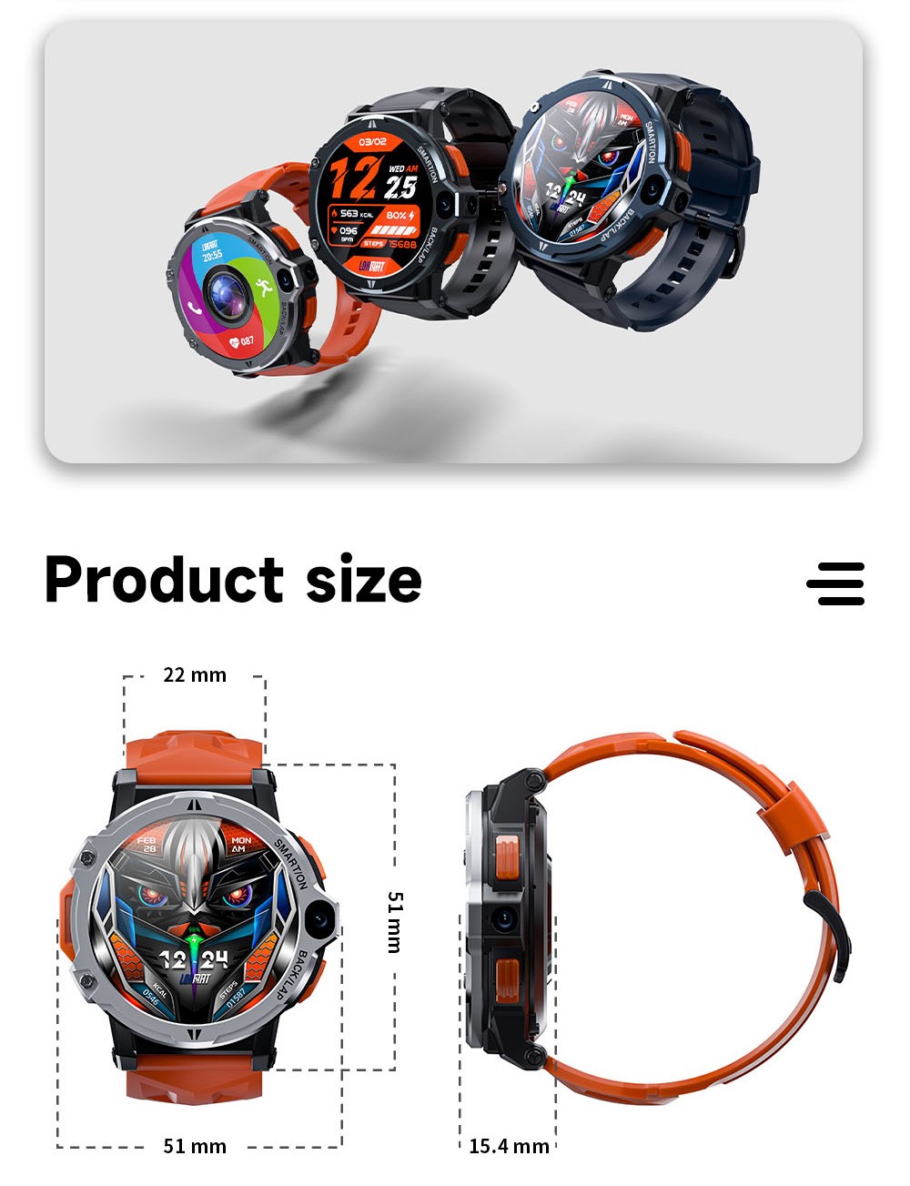 LOKMAT APPLLP 6 Pro 4G LTE Phone Watch, 3GB RAM 64GB ROM, Heart Rate Monitor, Support 2.4G WiFi, Beidou, GPS - Blue