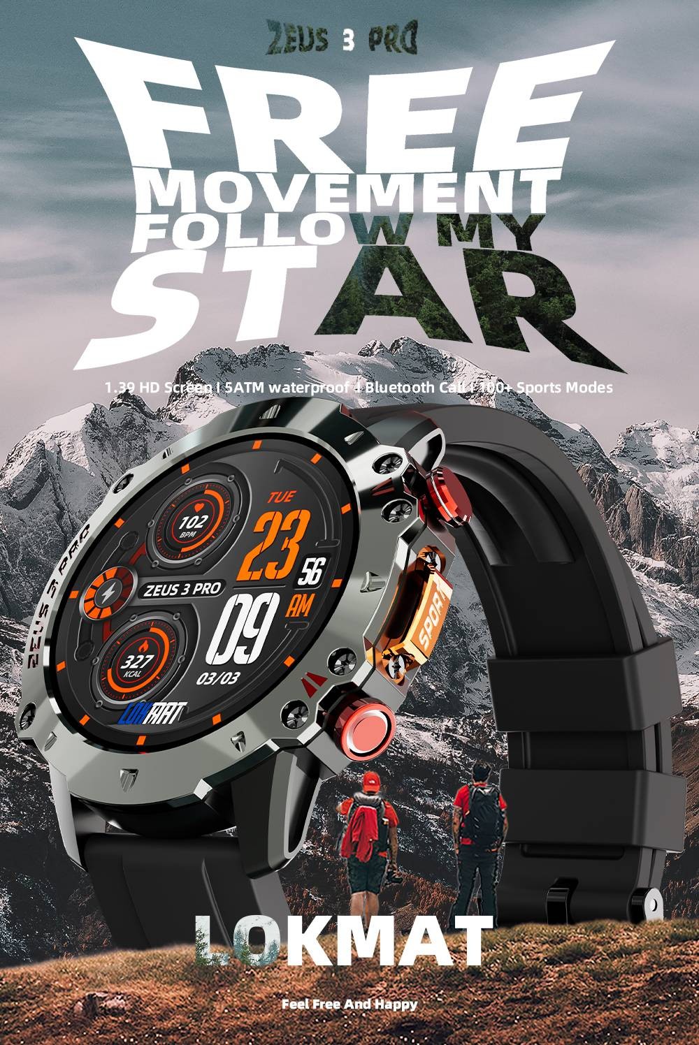 LOKMAT ZEUS 3 Pro Smartwatch 1.39 TFT Screen Heart Rate, Blood Pressure, SpO2 Monitor Bluetooth 5.1 - Black