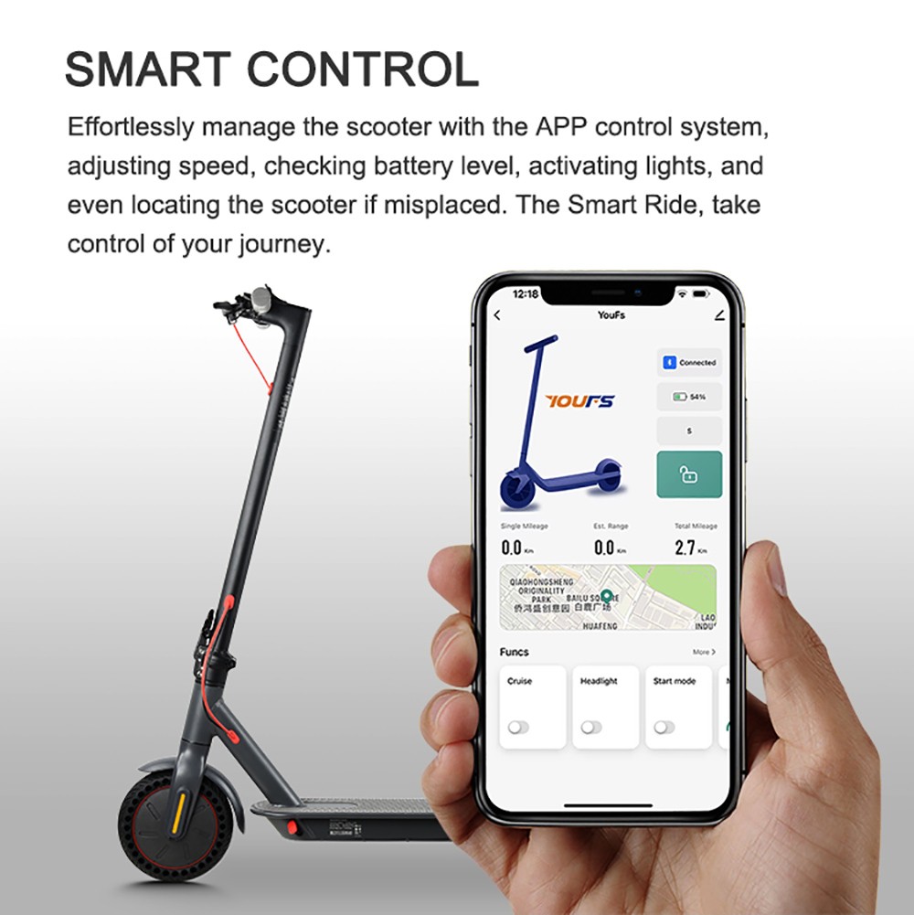 MK083 Electric Scooter 8.5in Tire 36V 350W Motor 25-30km/h Max Speed 10.4Ah Battery 25km-30km Range 120kg Load Support APP/Bluetooth