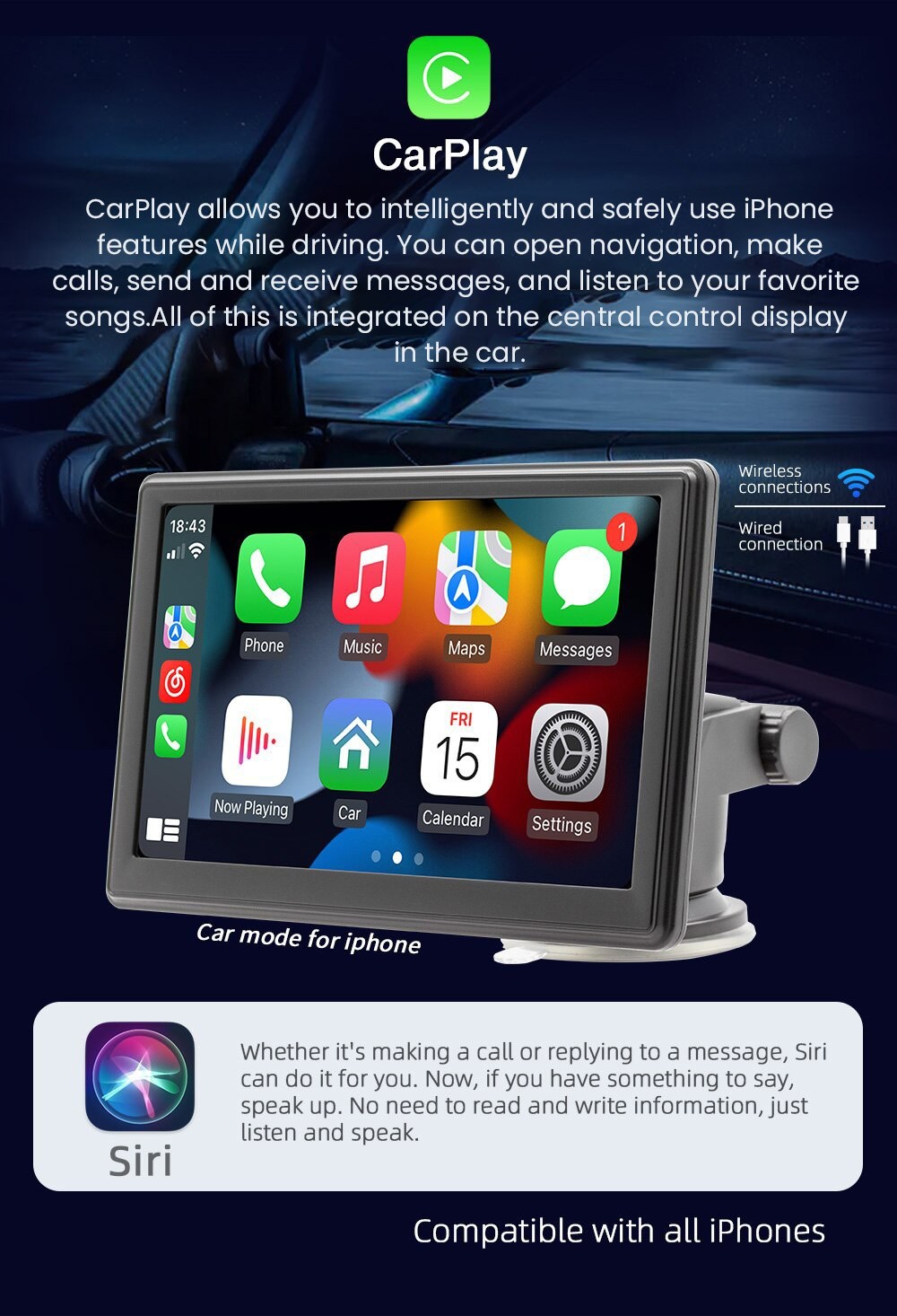 Portable Car MP5 Player FM Radio 7-inch Touch Screen, Support Bluetooth Music and Hands-free Calling