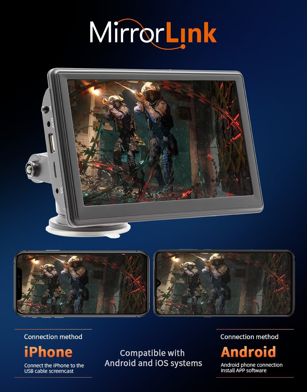 Portable Car MP5 Player FM Radio 7-inch Touch Screen, Support Bluetooth Music and Hands-free Calling