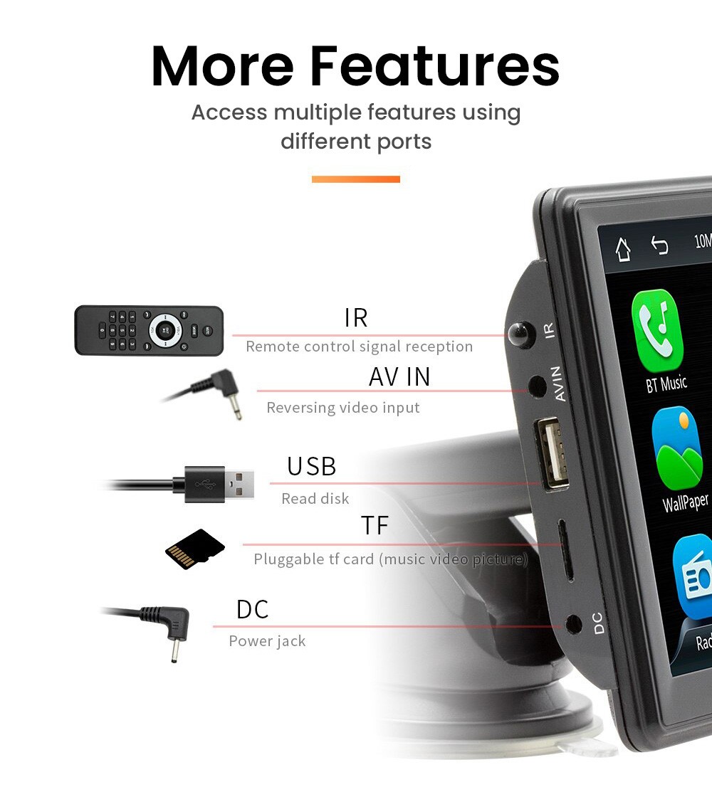 Portable Car MP5 Player FM Radio 7-inch Touch Screen, Support Bluetooth Music and Hands-free Calling