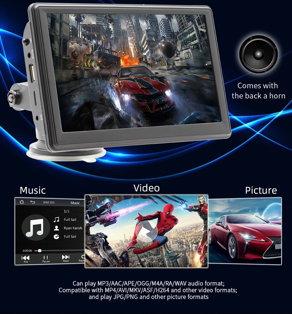 Portable Car MP5 Player FM Radio 7-inch Touch Screen, Support Bluetooth Music and Hands-free Calling