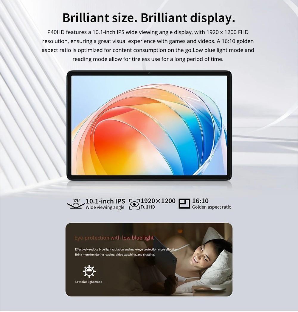 Teclast P40HD 10.1'' Tablet Unisoc T606 A75 8-core CPU 8GB RAM 128GB ROM Android 13 2.4G/5G WiFi EU Plug 6000mAh Battery