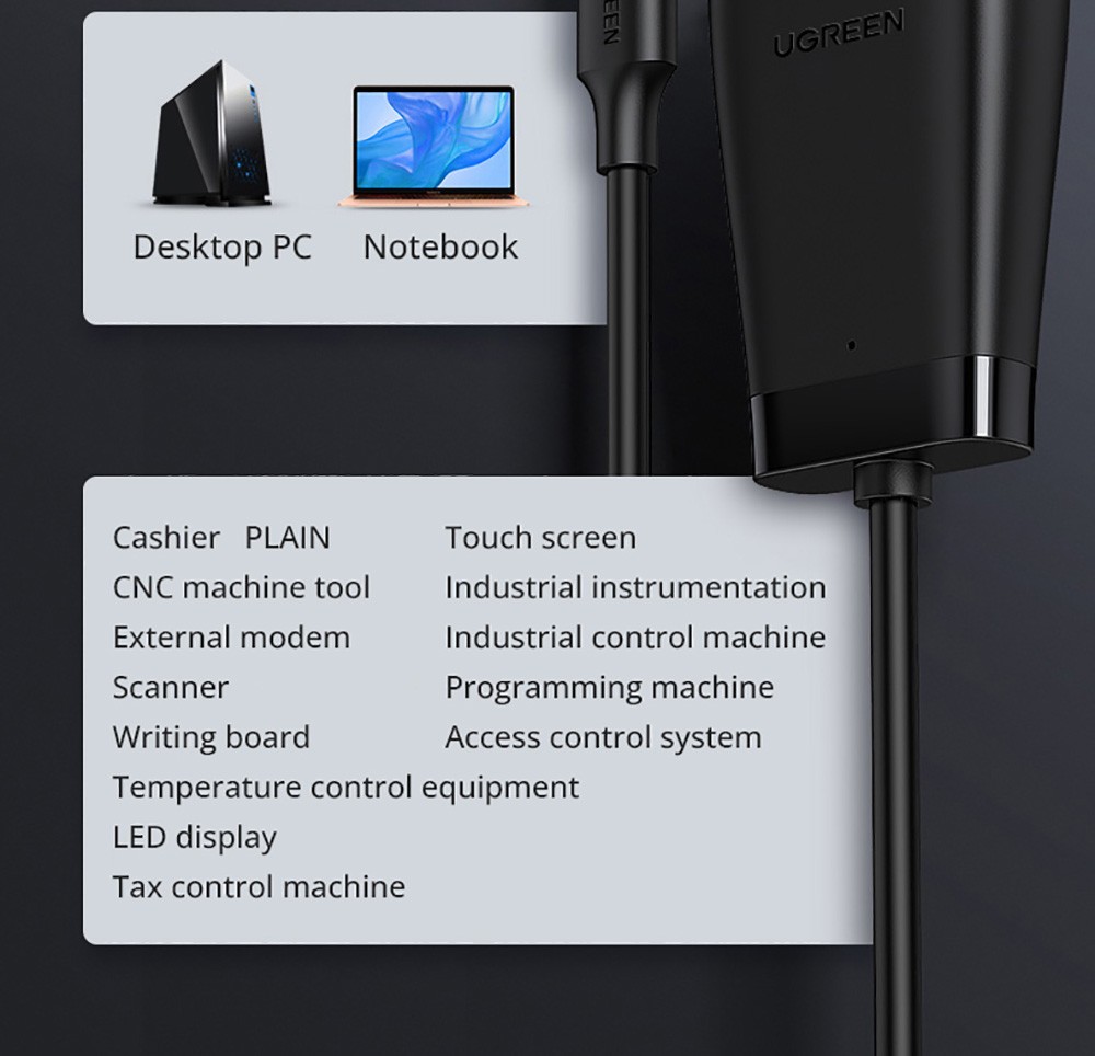 UGREEN Type-C to RS232 Male Cable 1.5m Support Mac OS, Windows