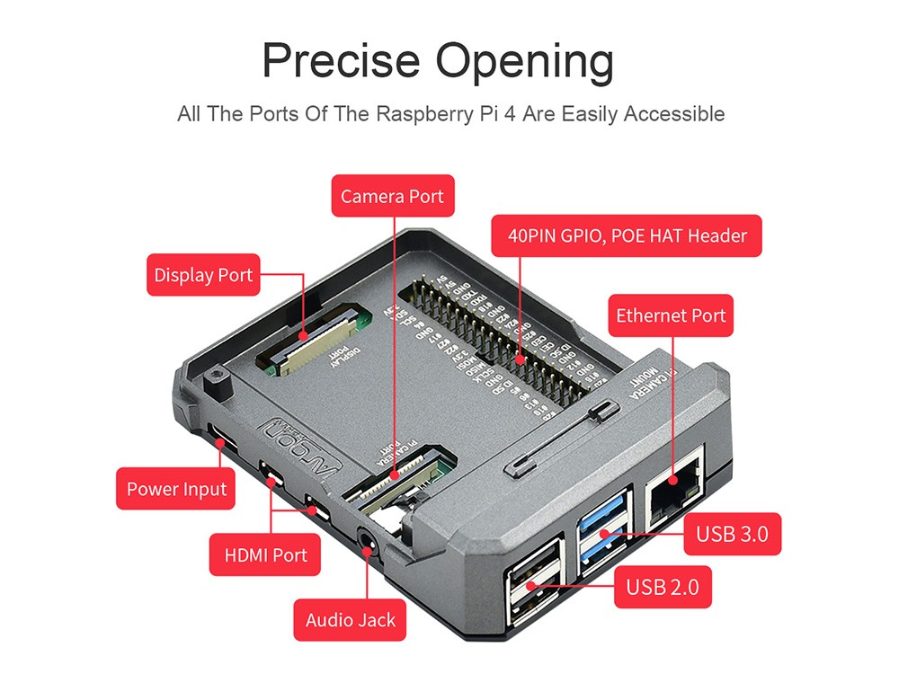Waveshare ARGON NEO Customized Aluminum Alloy Shell for Raspberry Pi 4th Generation B
