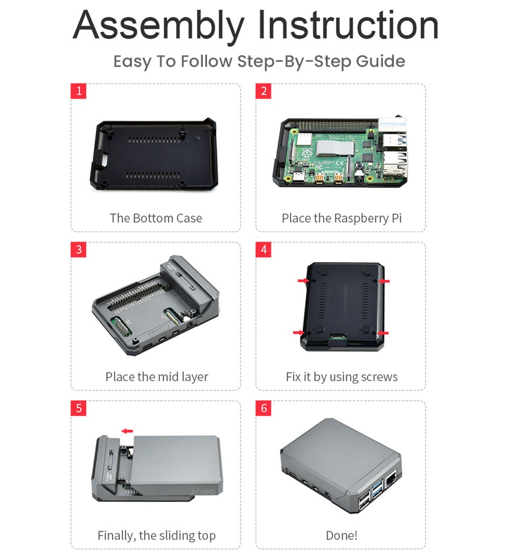 Waveshare ARGON NEO Customized Aluminum Alloy Shell for Raspberry Pi 4th Generation B